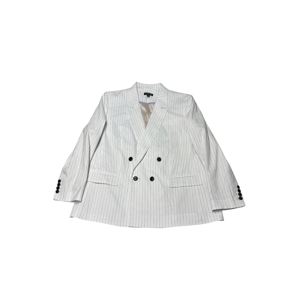 J.Crew Womens White Pinstripe Linen Blend Double Breasted Blazer CN791 Size 16